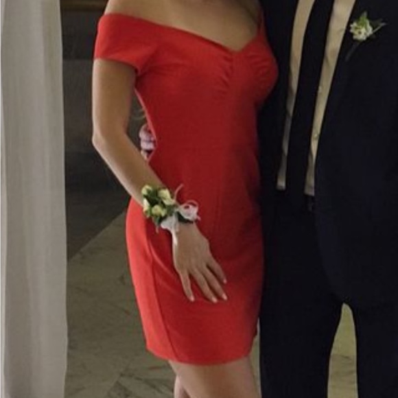 REVOLVE x NBD mini off the shoulder red dress - Picture 4 of 6